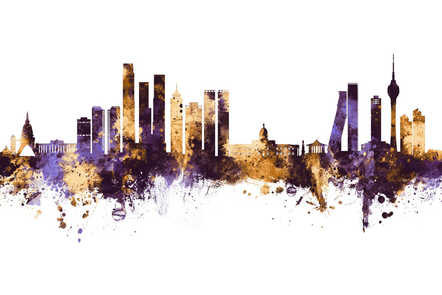 Colombo Sri Lanka Skyline Purple & Gold Mural Wallpaper