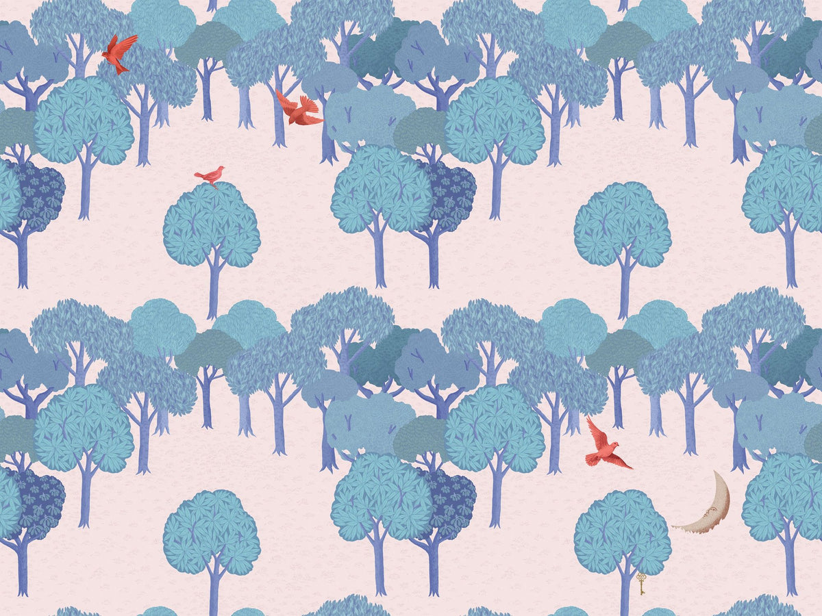 The Key to the Forest, Blue Mural Wallpaper - pure wallpaper artwork