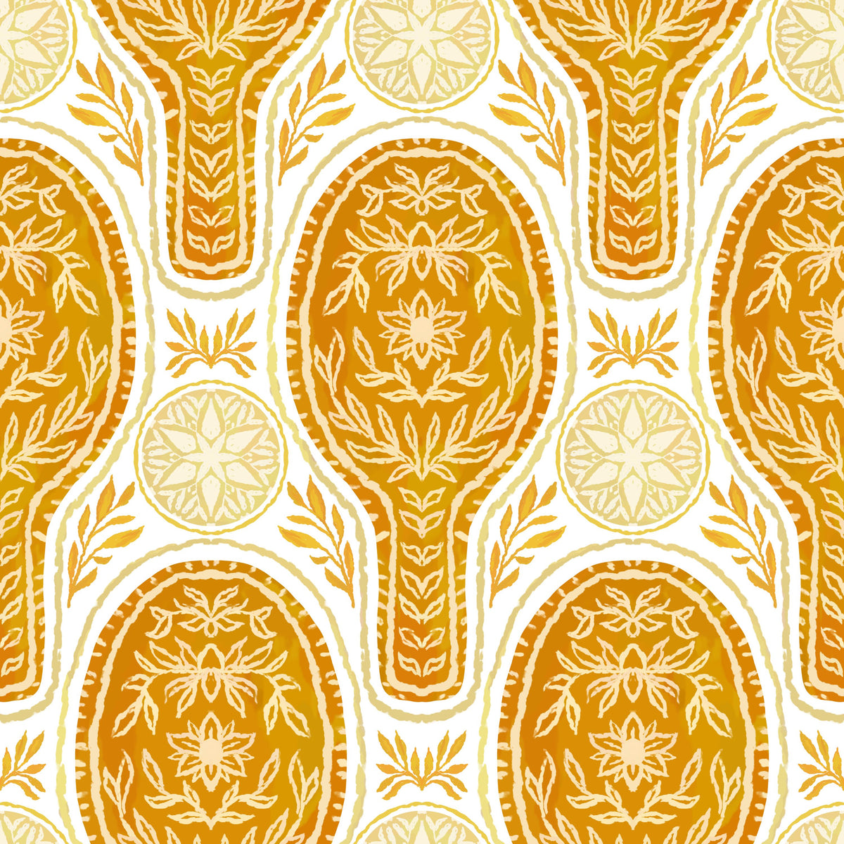 Floral Rackets, Yellow Mural Wallpaper - pure wallpaper artwork