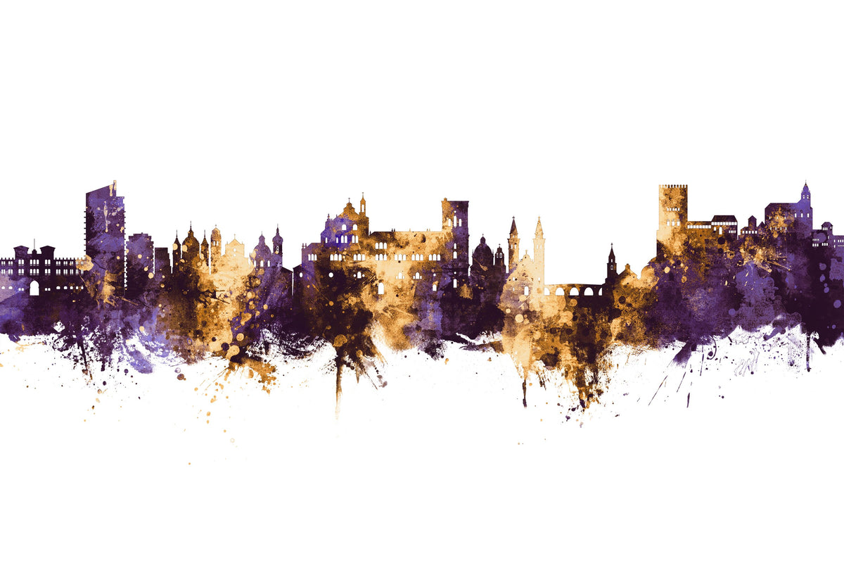 Granada Spain Skyline Purple & Gold Mural Wallpaper - pure wallpaper artwork
