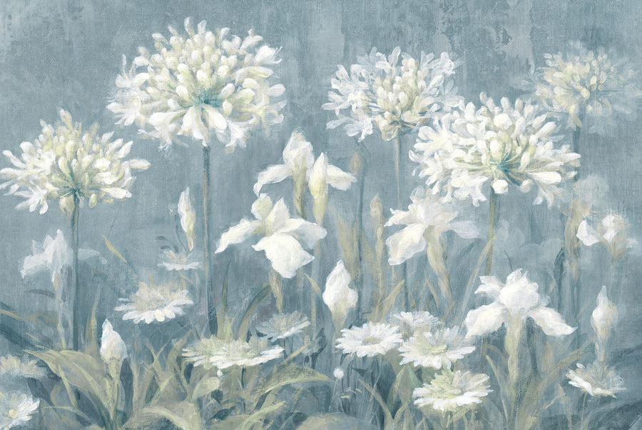 Spring Blossoms II Slate Blue Mural Wallpaper