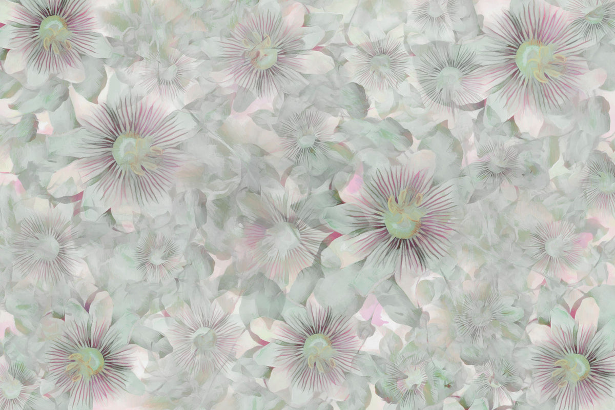 Smiling Flowers Mural Wallpaper - Neutral Tone - pure wallpaper artwork