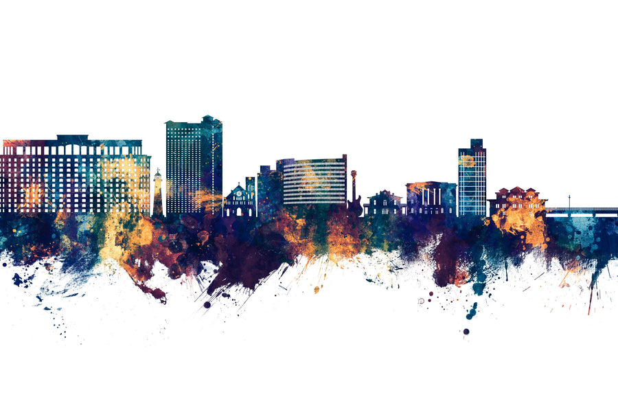 Biloxi Mississippi Skyline Blue & Bronze Mural Wallpaper