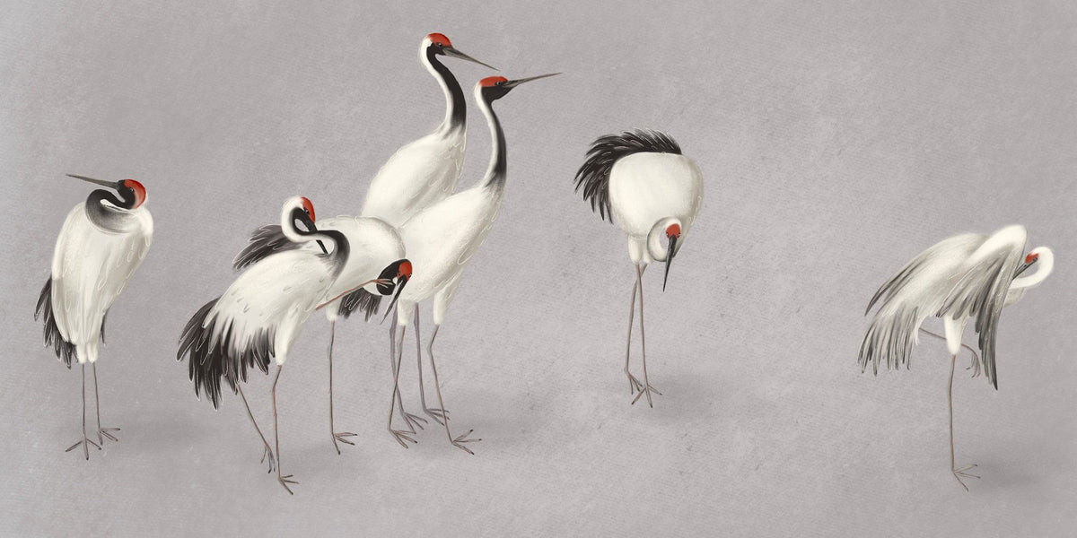 Japanese Cranes - Stone Mural Wallpaper - pure wallpaper artwork
