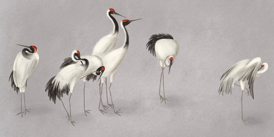 Japanese Cranes - Stone Mural Wallpaper