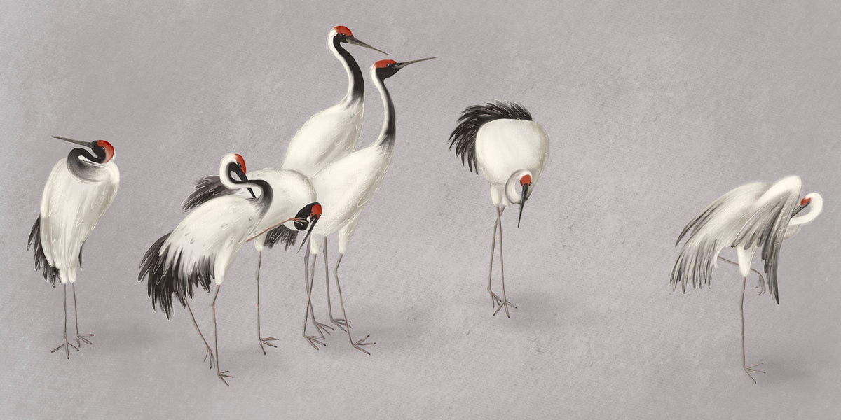 Japanese Cranes - Stone Mural Wallpaper - pure wallpaper artwork