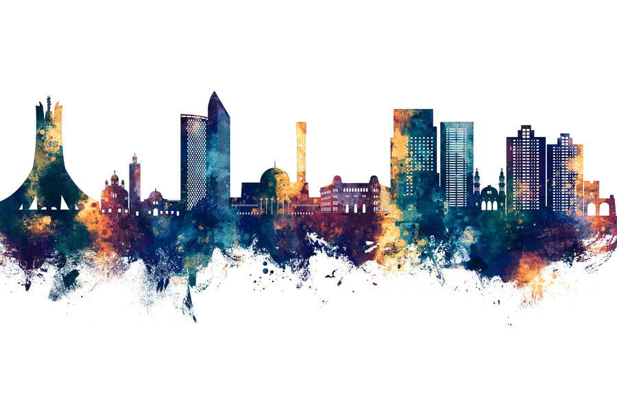 Algiers Algeria Skyline Blue & Bronze Mural Wallpaper