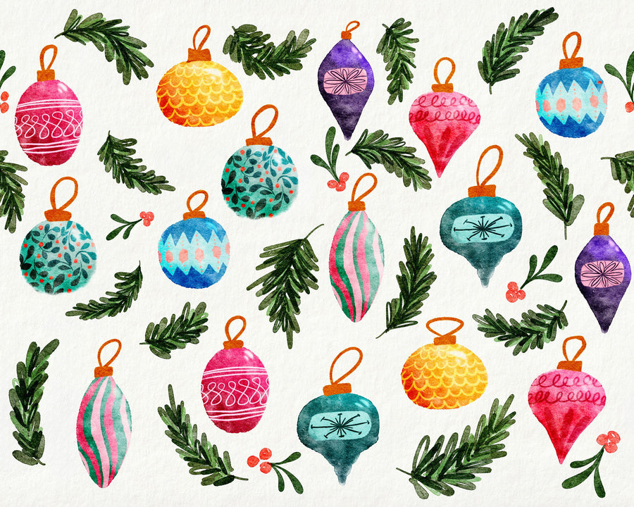 Christmas Ornaments Mural Wallpaper