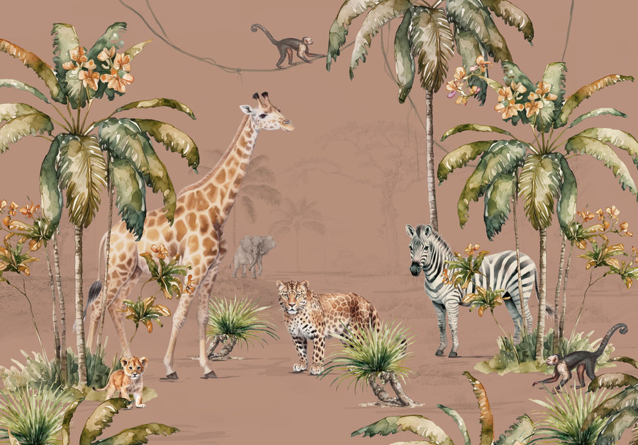 Whimsical Wildlife Blush Mural Wallpaper