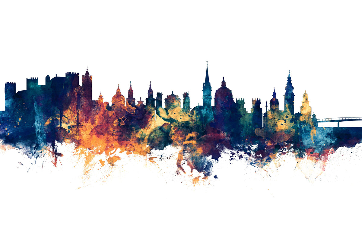 Salzburg Austria Skyline Blue & Bronze Mural Wallpaper - pure wallpaper artwork