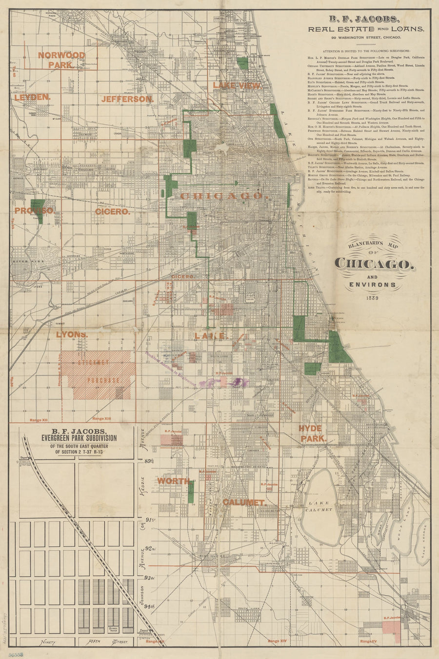 Chicago 1889 Map Mural Wallpaper