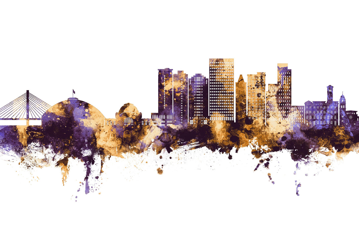 Tacoma Washington Skyline Purple & Gold Mural Wallpaper - pure wallpaper artwork