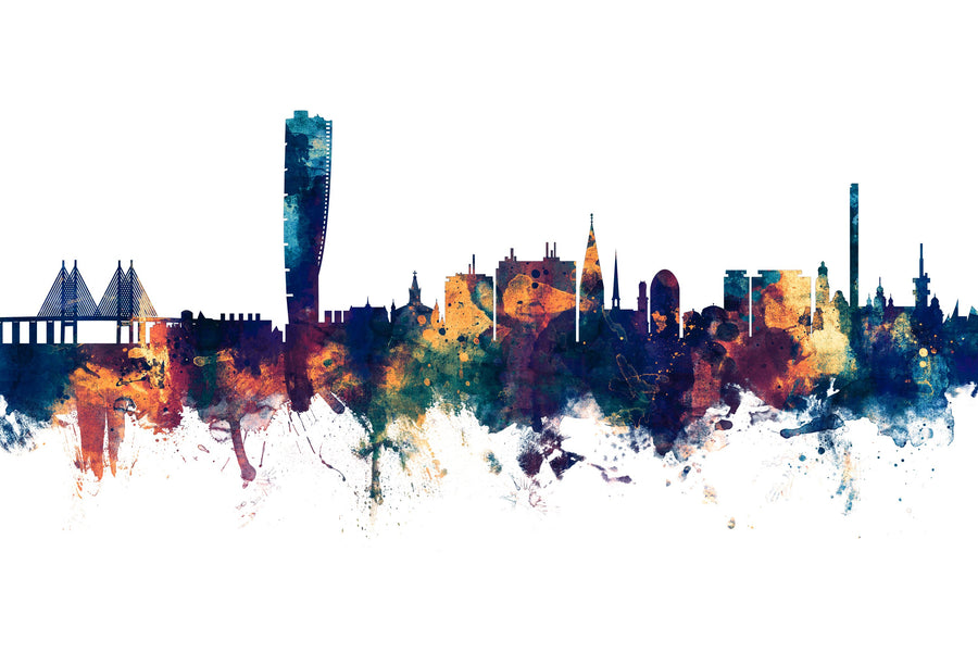 Malmö Sweden Skyline Blue & Bronze Mural Wallpaper