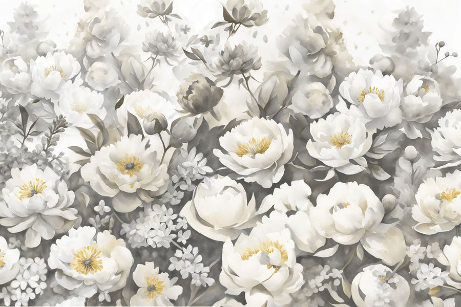 Watercolor Peonies Fall Mural Wallpaper