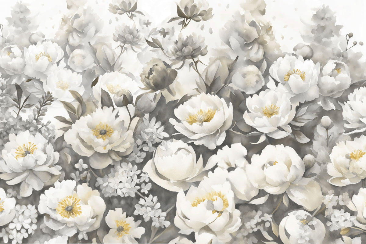 Watercolor Peonies Fall Mural Wallpaper - pure wallpaper artwork