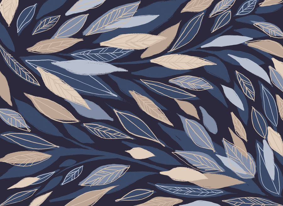 Leafy Lines Dark Mural Wallpaper