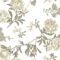 Peony Passion, Khaki on White Mural Wallpaper - pure wallpaper artwork