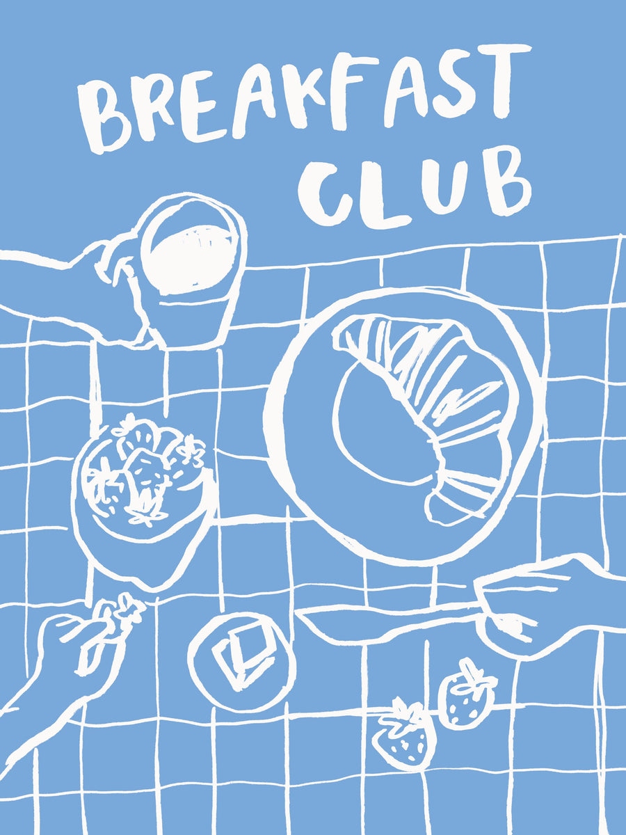 Breakfast Doodles III Blue Mural Wallpaper