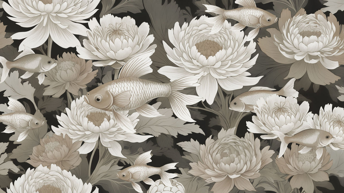 Dancing Fish, Khaki Mural Wallpaper - pure wallpaper artwork