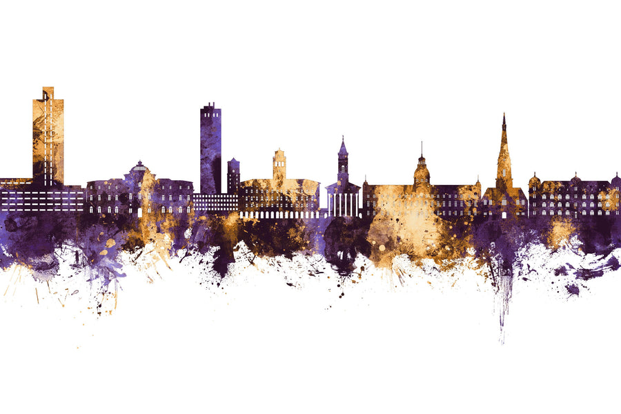 Karlsruhe Germany Skyline Purple & Gold Mural Wallpaper