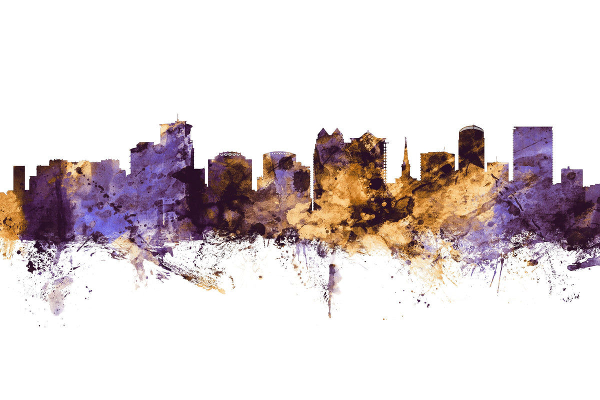 Orlando Florida Skyline Purple & Gold Mural Wallpaper - pure wallpaper artwork