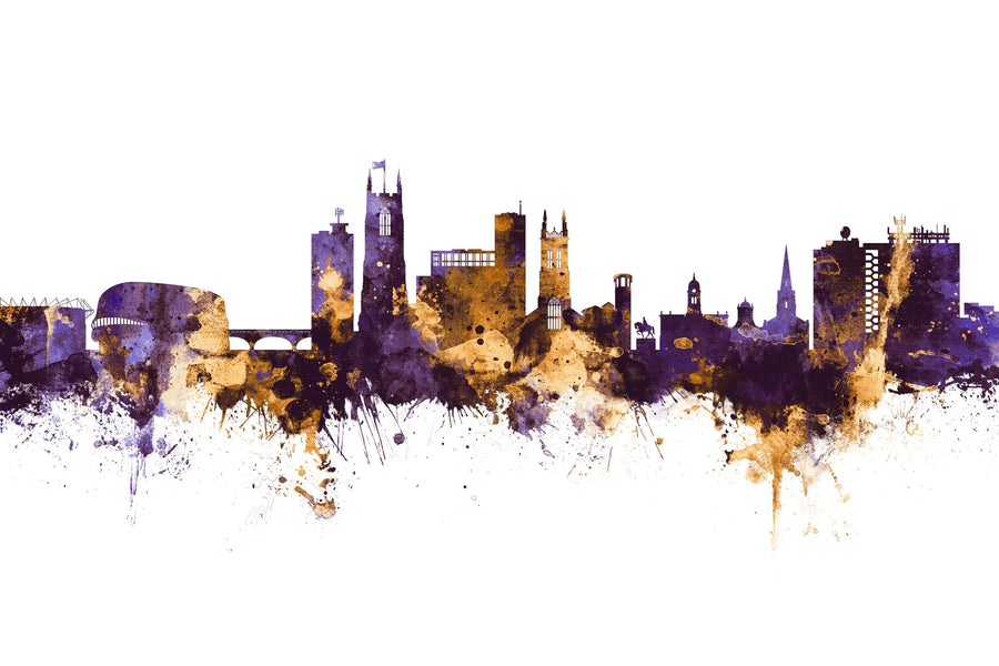 Derby England Skyline Purple & Gold Mural Wallpaper