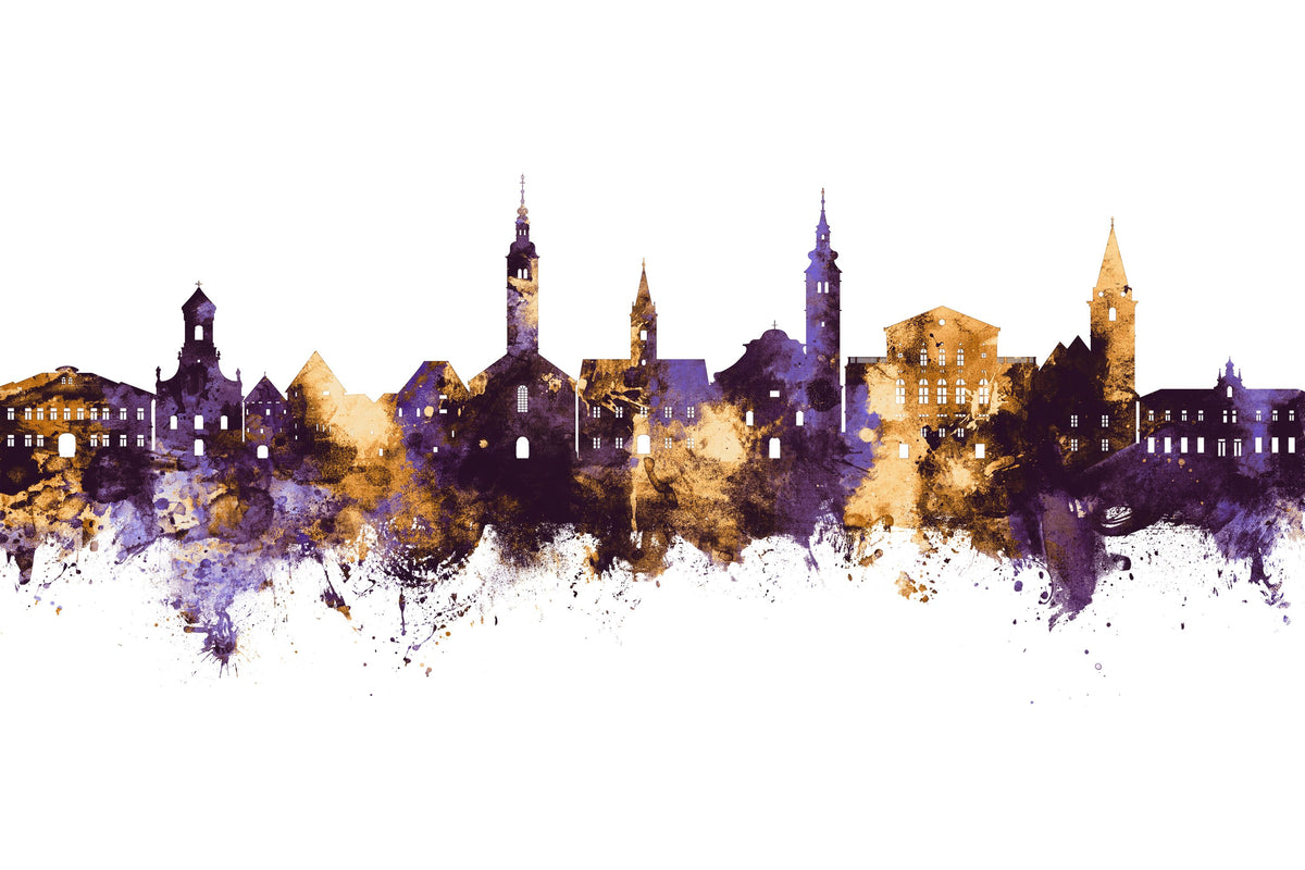 Varaždin Croatia Skyline Purple & Gold Mural Wallpaper - pure wallpaper artwork