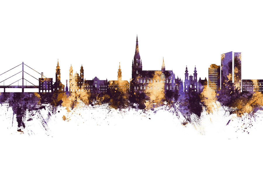 Linz Austria Skyline Purple & Gold Mural Wallpaper