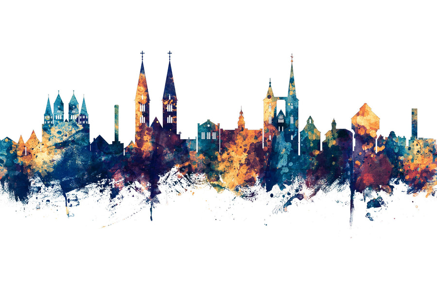 Halberstadt Germany Skyline Blue & Bronze Mural Wallpaper
