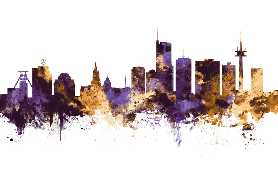 Essen Germany Skyline Purple & Gold Mural Wallpaper