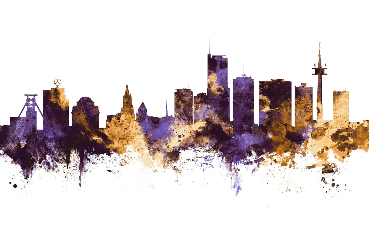 Essen Germany Skyline Purple & Gold Mural Wallpaper - pure wallpaper artwork