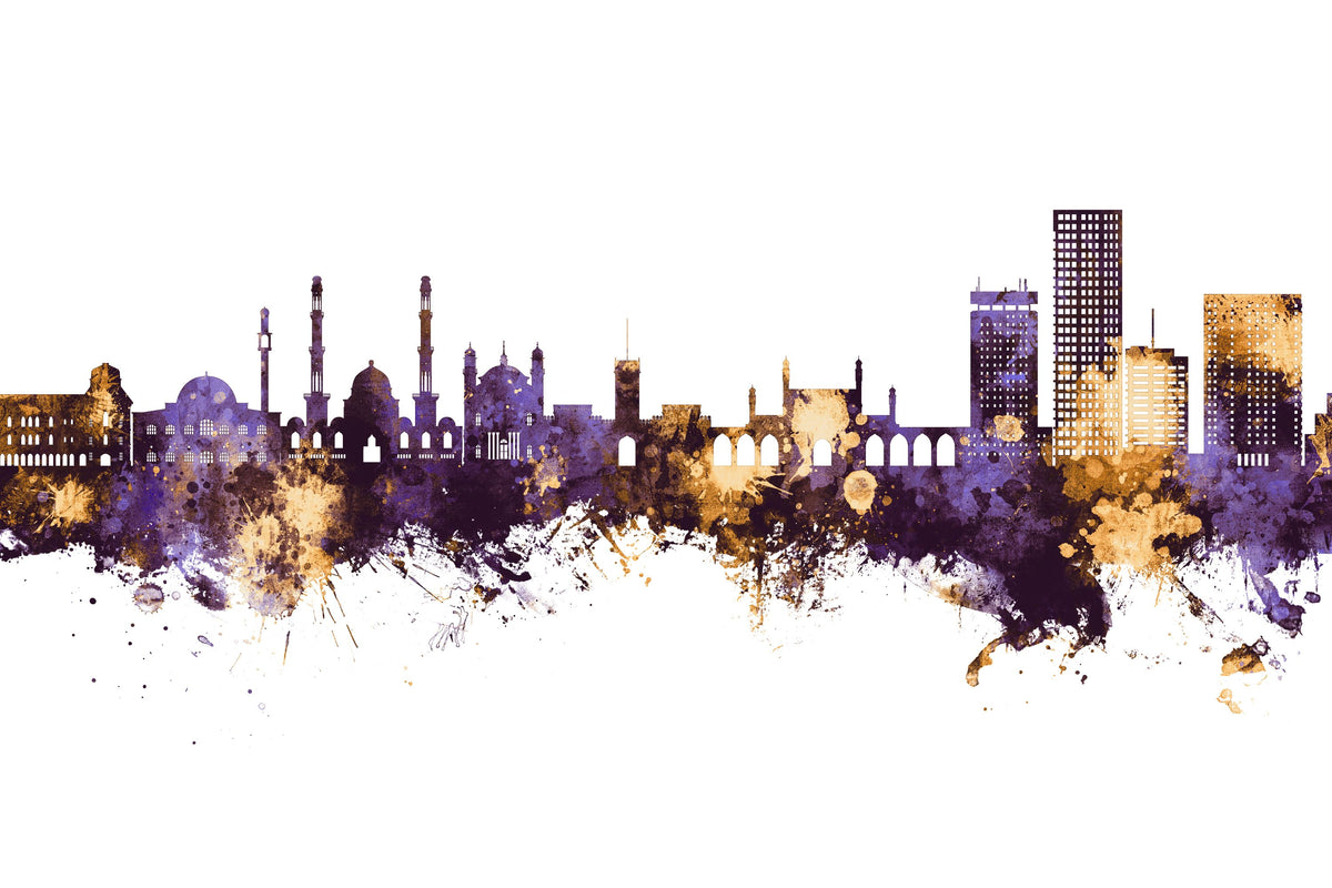 Kabul Afghanistan Skyline Purple & Gold Mural Wallpaper - pure wallpaper artwork