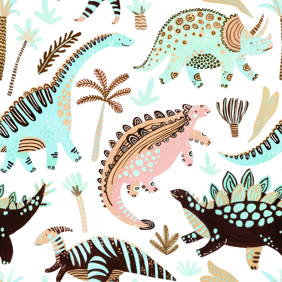 Funky Dinosaurs Light Mural Wallpaper