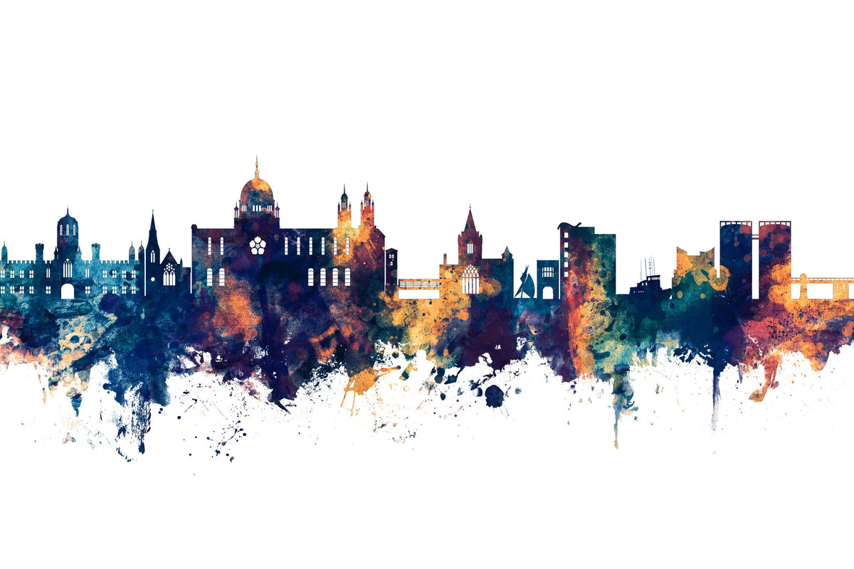 Galway Ireland Skyline Blue & Bronze Mural Wallpaper - pure wallpaper artwork