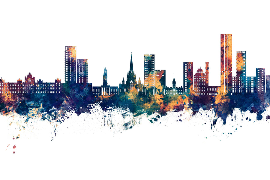 Salford England Skyline Blue & Bronze Mural Wallpaper