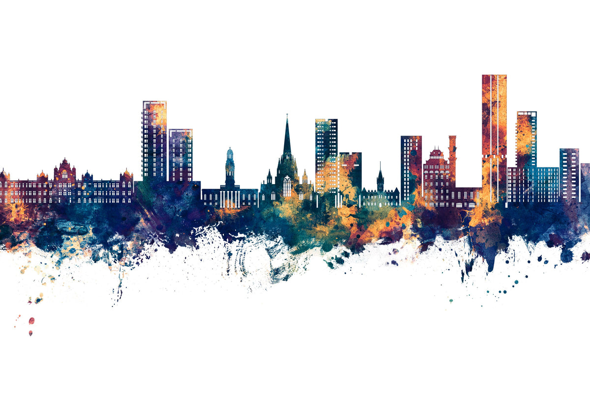 Salford England Skyline Blue & Bronze Mural Wallpaper - pure wallpaper artwork