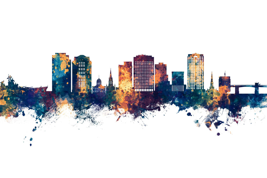 Norfolk Virginia Skyline Blue & Bronze Mural Wallpaper
