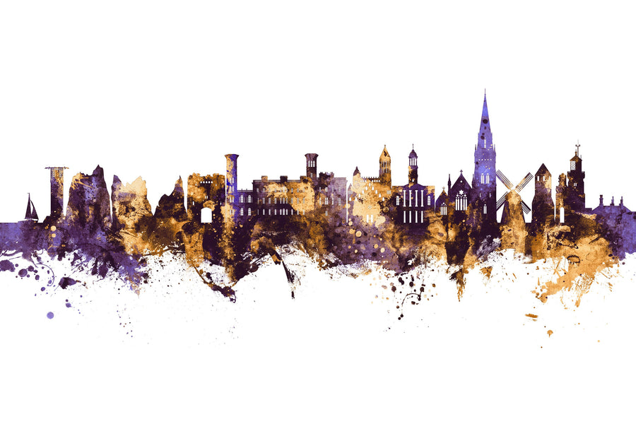 Isle of Wight England Skyline Purple & Gold Mural Wallpaper