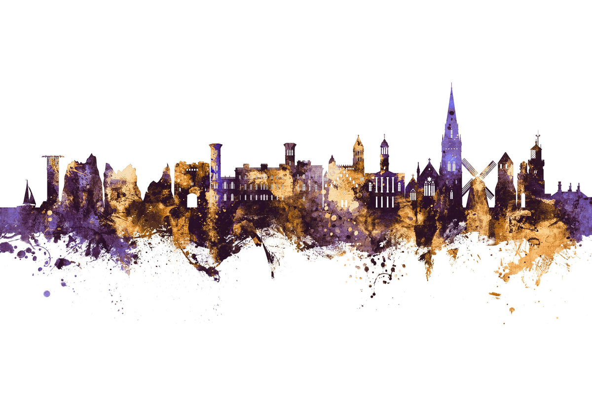 Isle of Wight England Skyline Purple & Gold Mural Wallpaper - pure wallpaper artwork