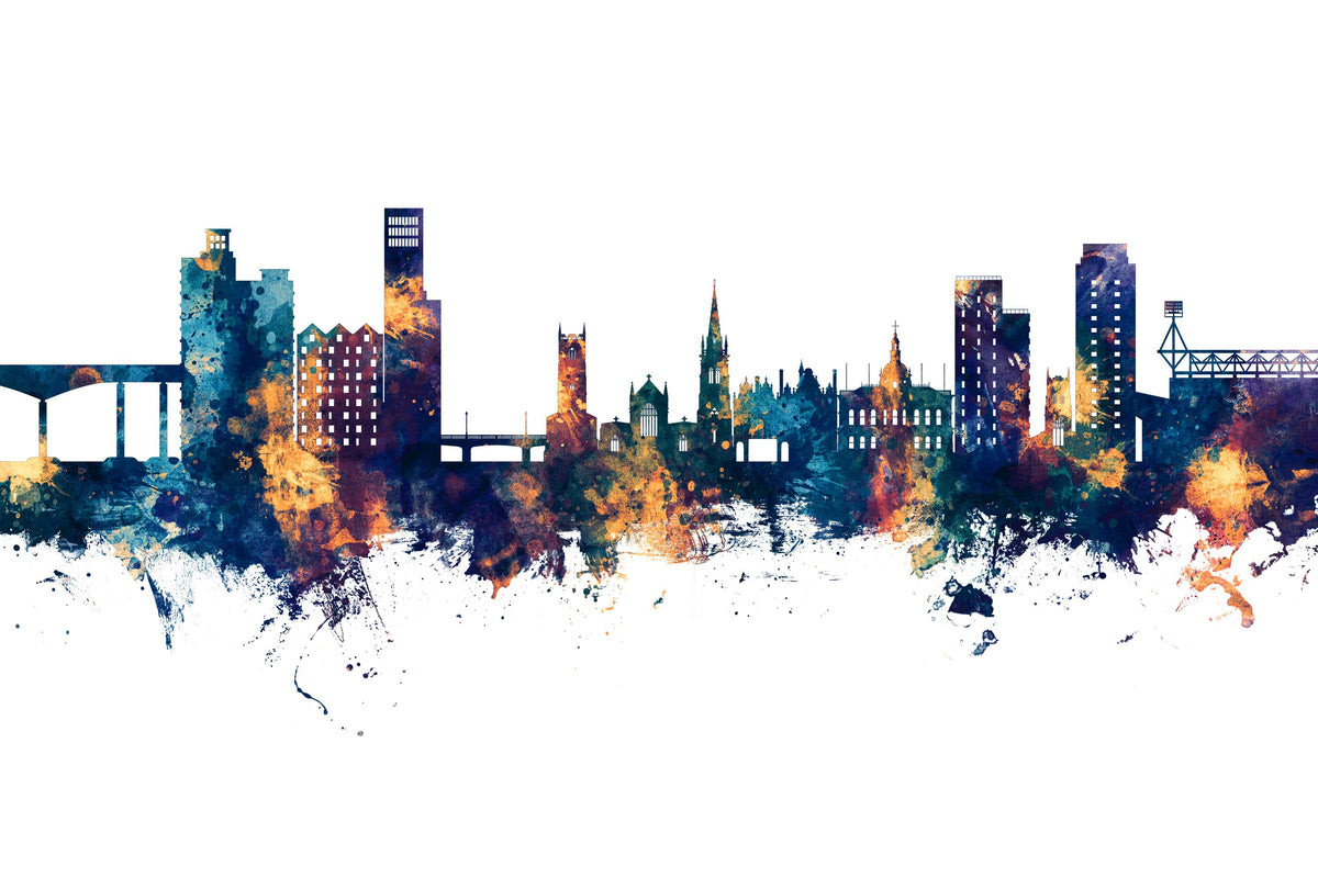 Ipswich England Skyline Blue & Bronze Mural Wallpaper - pure wallpaper artwork