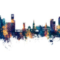 Ipswich England Skyline Blue & Bronze Mural Wallpaper - pure wallpaper artwork