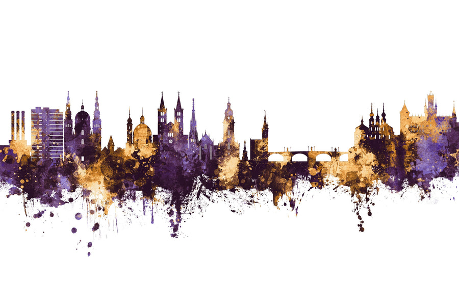 Würzburg Germany Skyline Purple & Gold Mural Wallpaper