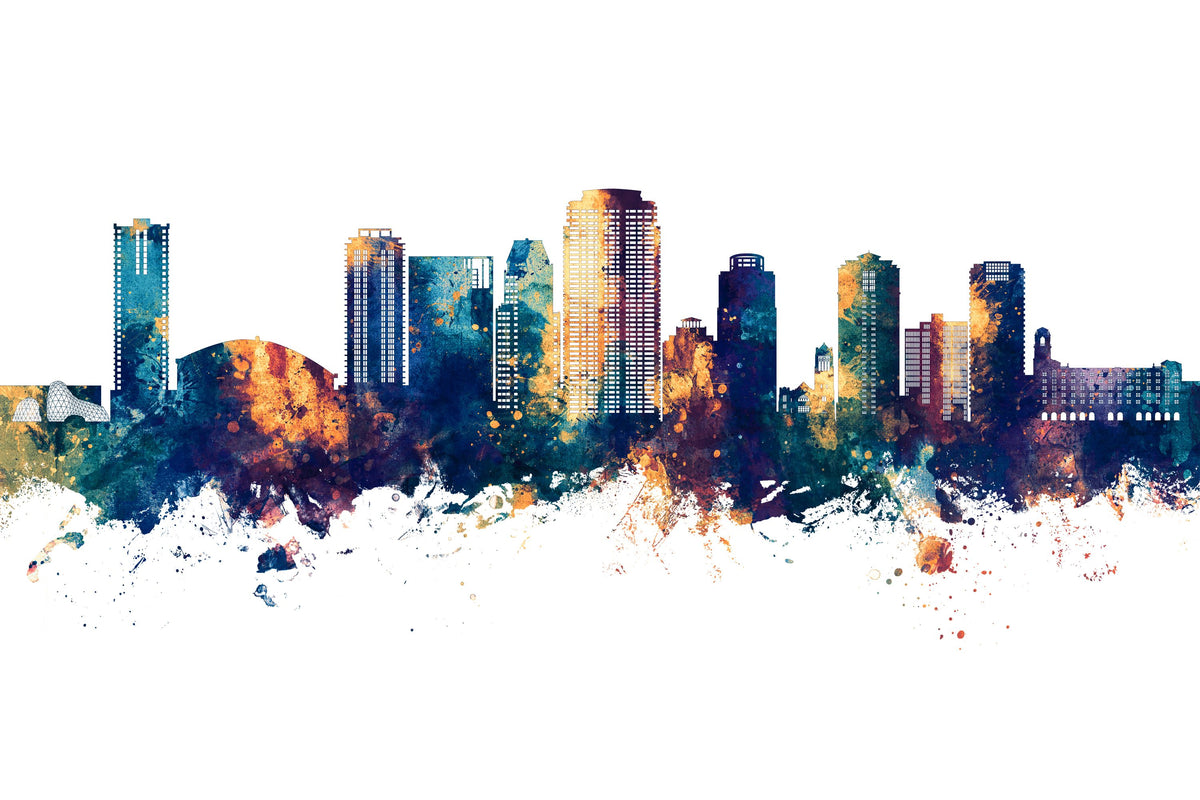 St Petersburg Florida Skyline Blue & Bronze Mural Wallpaper - pure wallpaper artwork