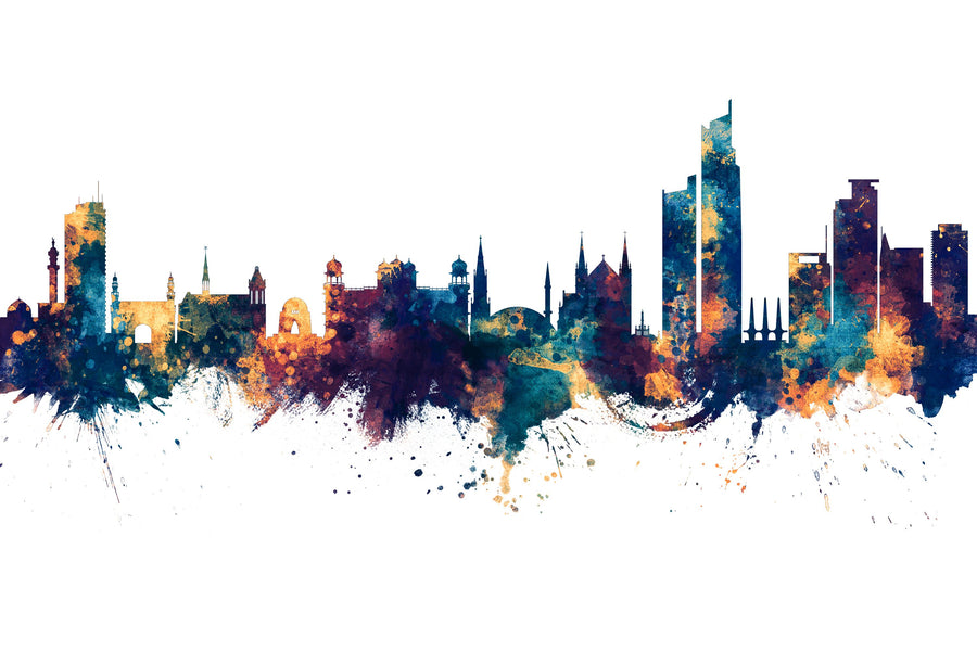 Karachi Pakistan Skyline Blue & Bronze Mural Wallpaper