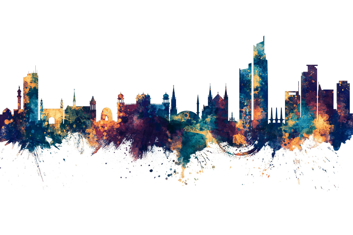 Karachi Pakistan Skyline Blue & Bronze Mural Wallpaper - pure wallpaper artwork