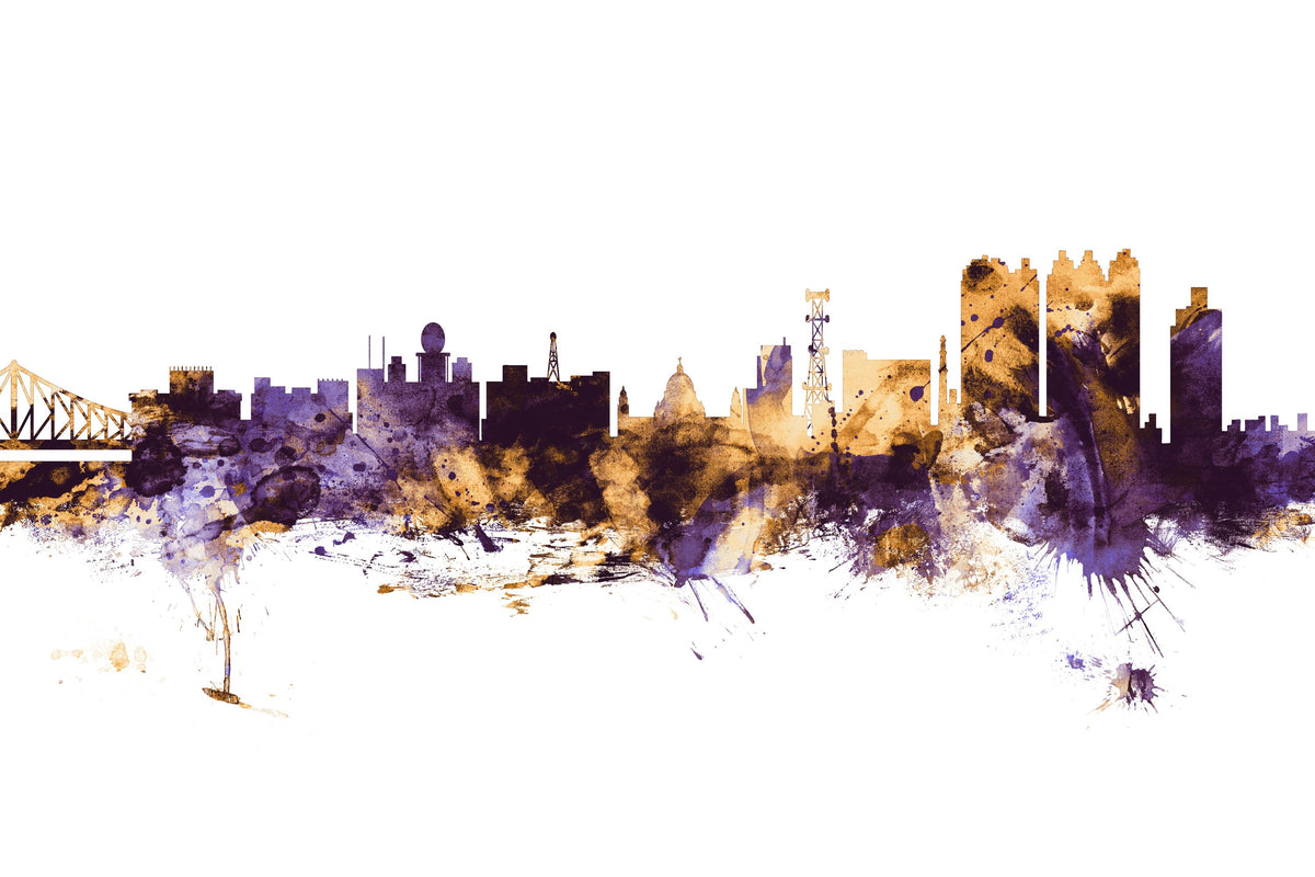 Kolkata (Calcutta) India Skyline Purple & Gold Mural Wallpaper - pure wallpaper artwork