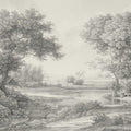 Riverbank Oak Landscape, Argent Mural Wallpaper - pure wallpaper artwork