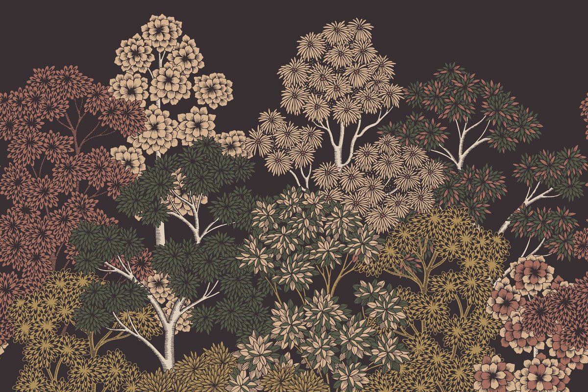 Overleaf Woodland, Cocoa Mural Wallpaper - pure wallpaper artwork