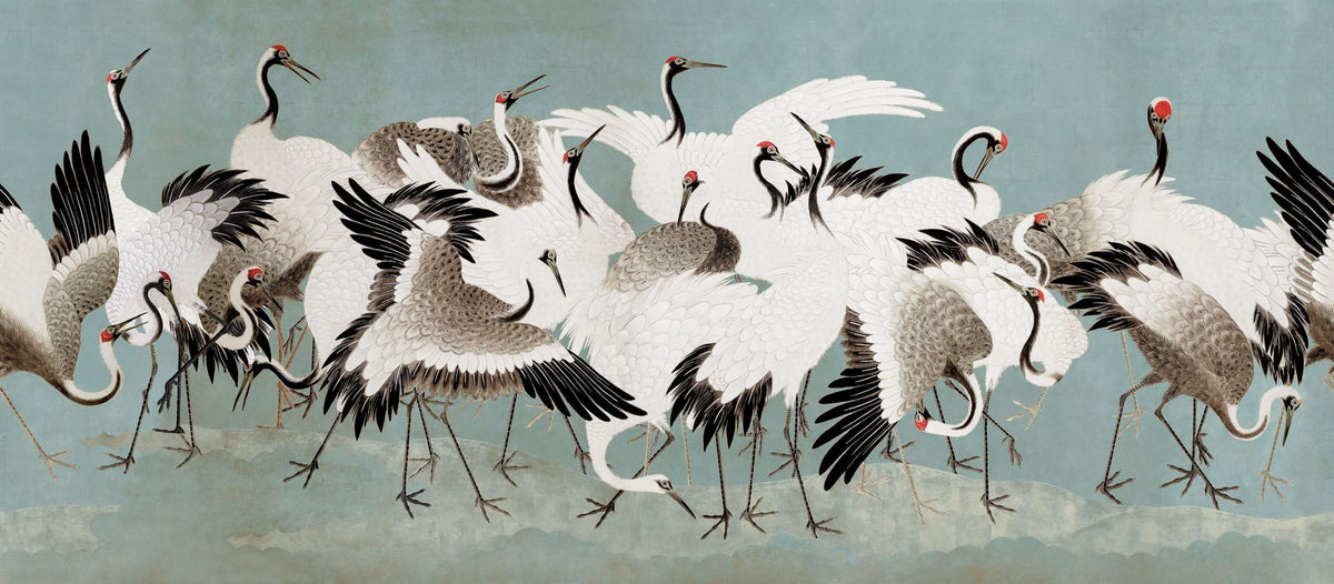 Japanese Flock of Cranes, Calm Ocean Mural Wallpaper - pure wallpaper artwork
