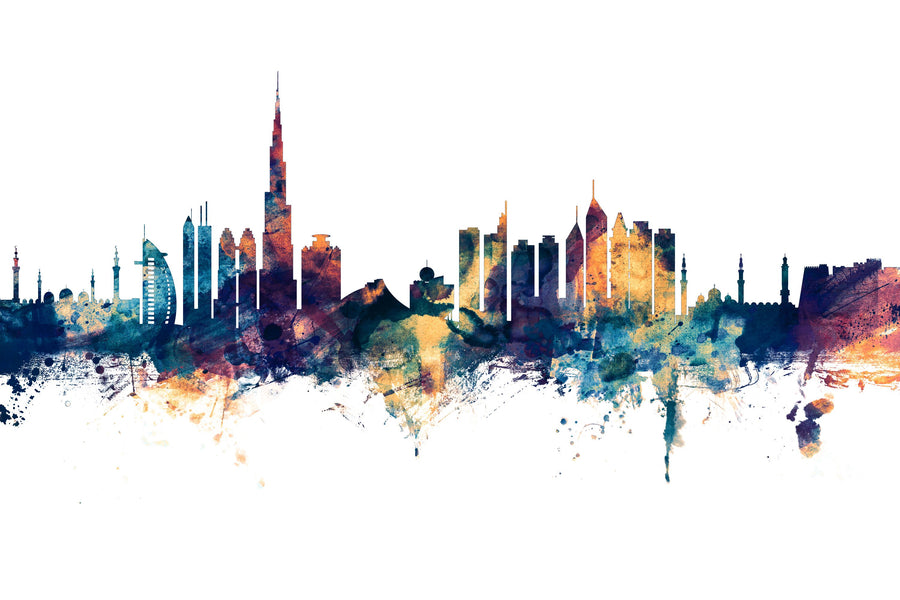 Dubai Skyline Blue & Bronze Mural Wallpaper